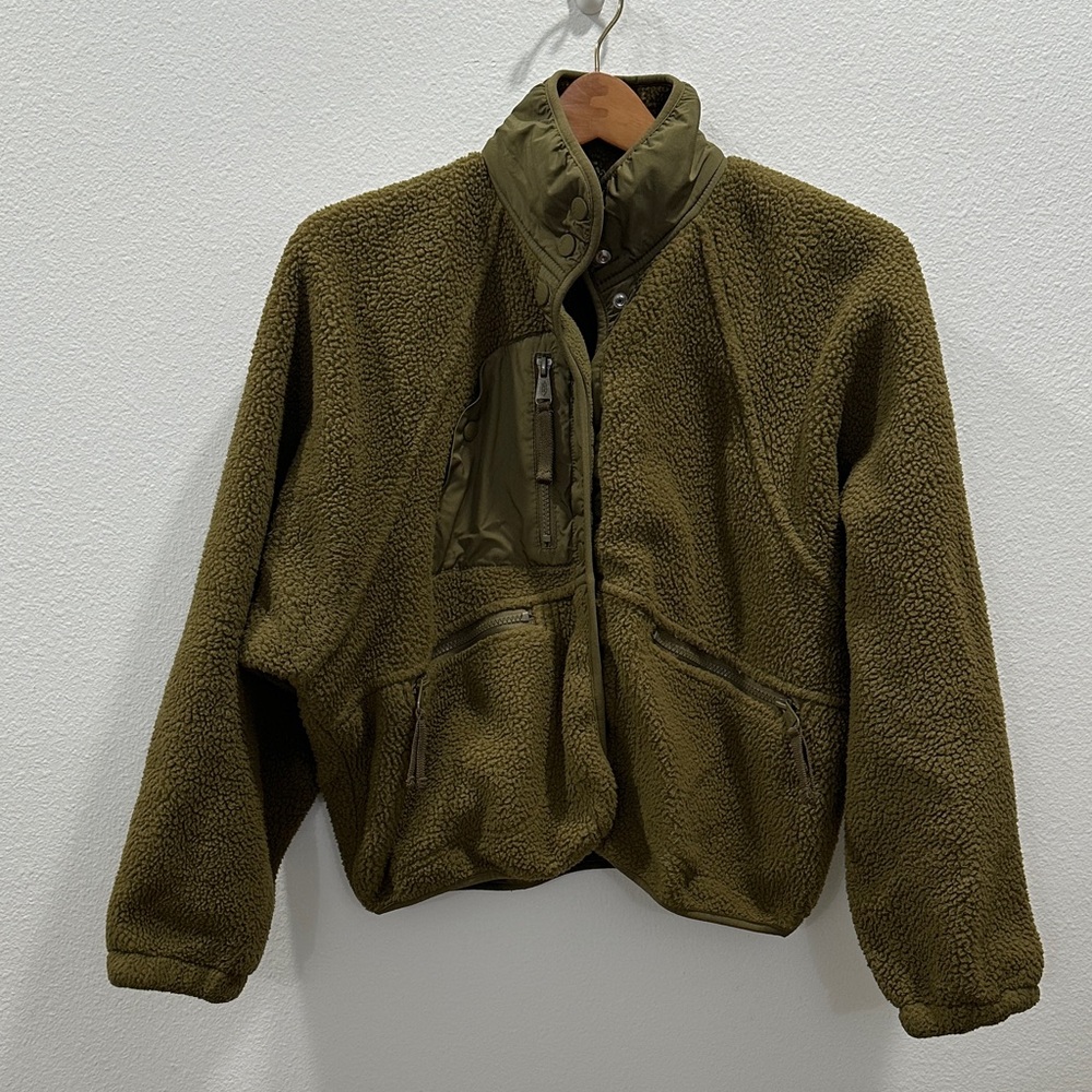 Free People Movement Hit The Slopes fleece Olive Army Green Women's snap Jacket - Picture 2 of 11